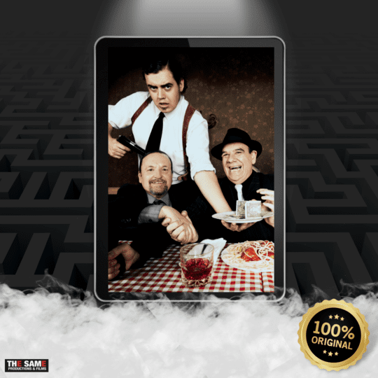 Drei Mafiosos beim Essen mit waffen